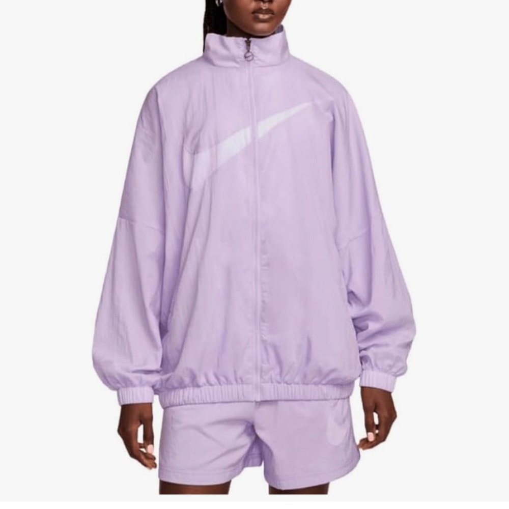 Nike Purple Bomber Jacket with Relaxed Fit and High Collar